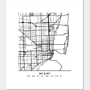 MIAMI FLORIDA BLACK CITY STREET MAP ART Posters and Art